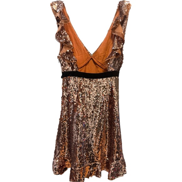 Free People Siren Sequin Dress Tribeca Gold Flirty Mini Boho Chic Size 4 - Picture 5 of 7